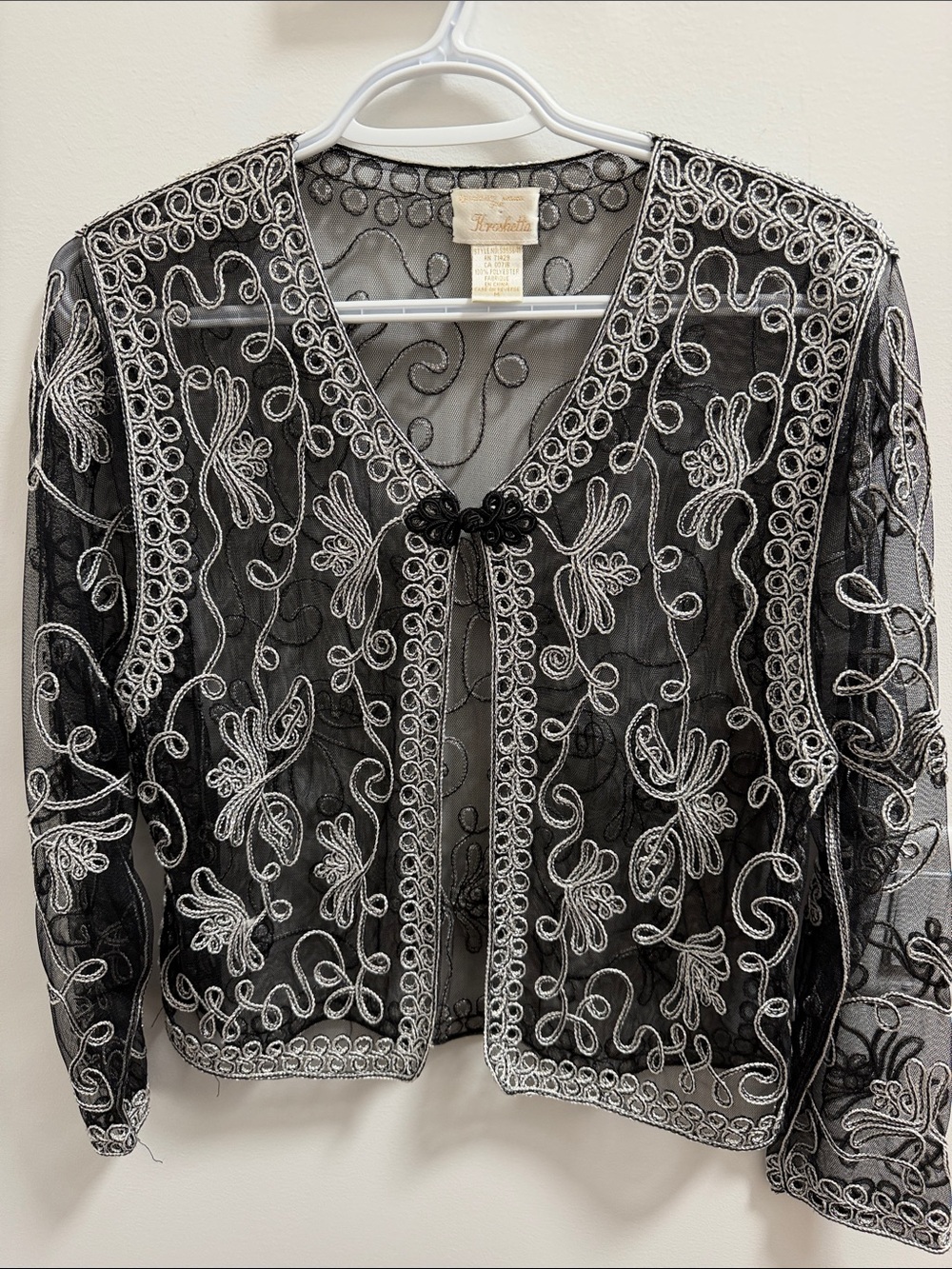 Black embroidered Mesh Cropped Pea Coat